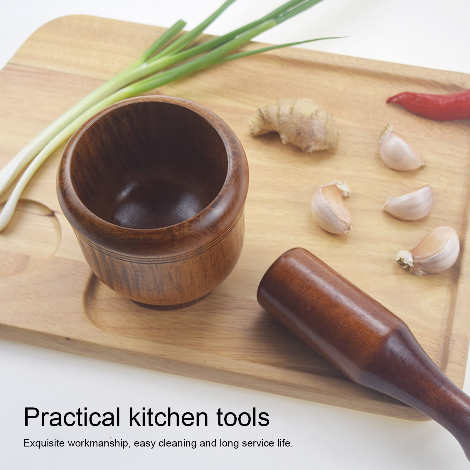 Grinding Bowl Manual Garlic Masher Wooden Grinding Bowl Household Kitchen Manual Garlic Ginger Spices Grinder Mortar Pestle Set