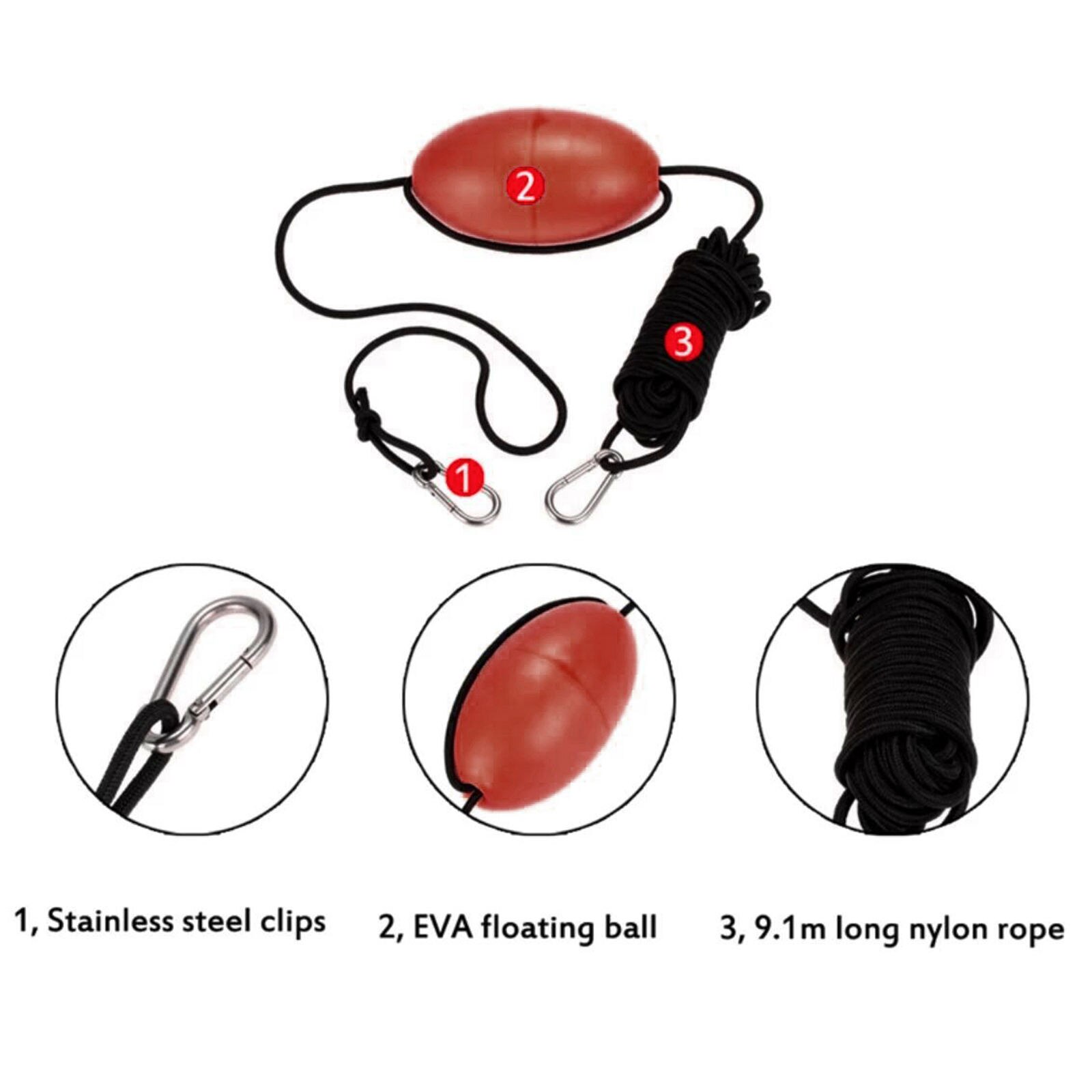 Kayak Anchor Tow Rope Boat Yatch Thow Line with EVA Float Buoy 9.1m / 30ft Long Nylon Rope Stainless Steel Clips