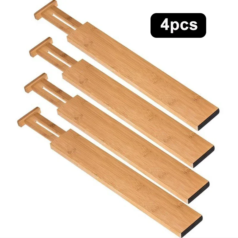 4 Stück Bambus-Schubladenteiler für Schlafzimmer, Küche, Schublade, Aufbewahrung, verstellbar, erweiterbar, Schubladenteiler für Schrank, Schrank, Kleiderschrank