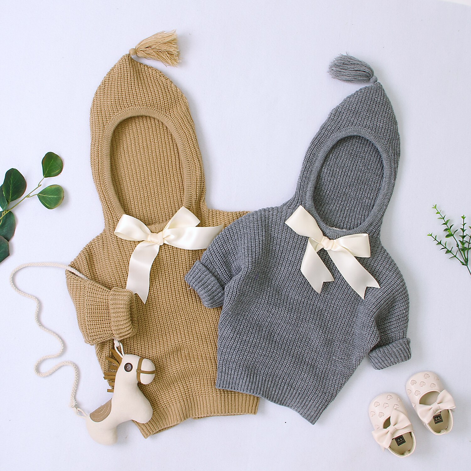 Winter Kleinkind Baby Mädchen Gestrickte Warme zur Seite fahren Spitzen Kleinkind Kleidung Lange Hülse Mit Kapuze Jumper zur Seite fahren Herbst Kleidung 0-3Y