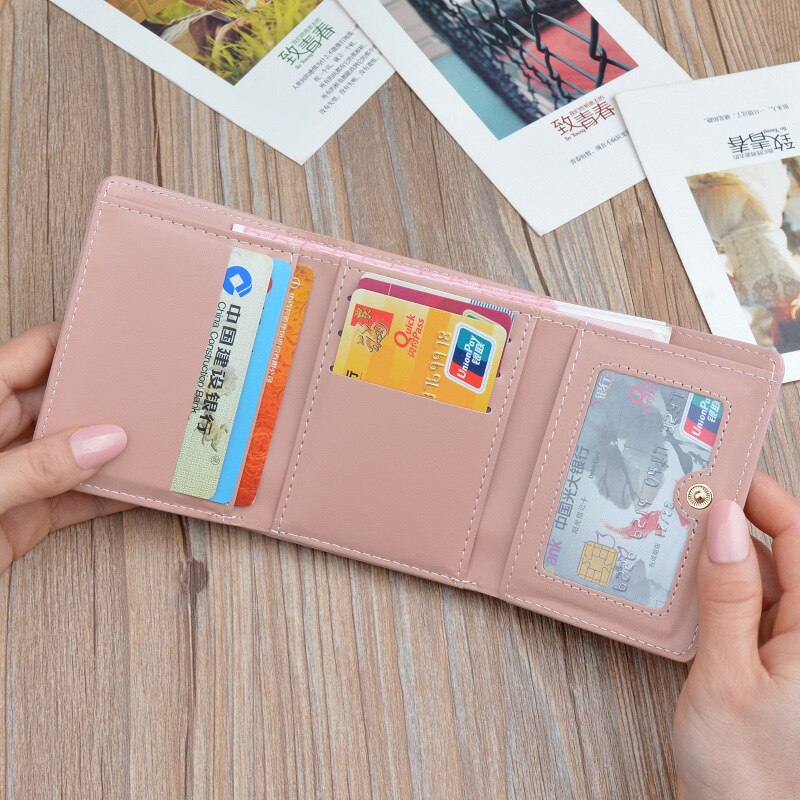 Portefeuille femme court Tri-fold porte-monnaie sac japonais coréen multi-fonctionnel cuir portefeuille filles porte-carte