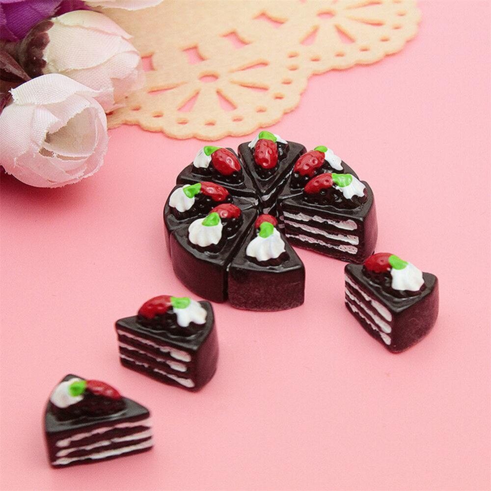 10Pcs Kawaii Plat Diy Miniatuur Kunstmatige Nep Voedsel Cake Resin Cabochon Decoratieve Craft Spelen Poppenhuis Speelgoed: Coffee Strawberry