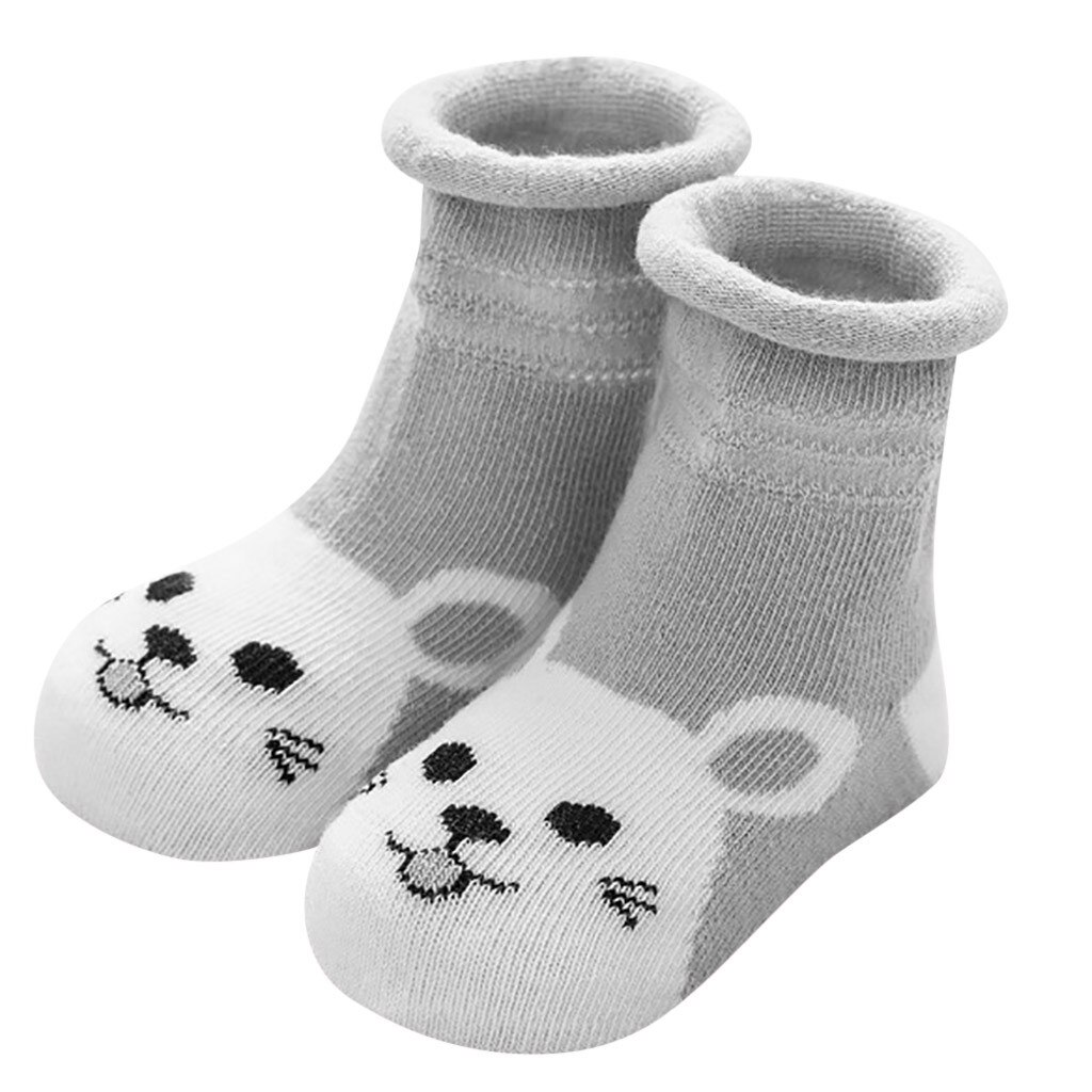 Kids Baby Baby Jongens Meisjes Sokken Ademend Cartoon Dieren Print Anti-Slip Sokken Pasgeboren Peuter Leuke Meias Infantil: Grijs