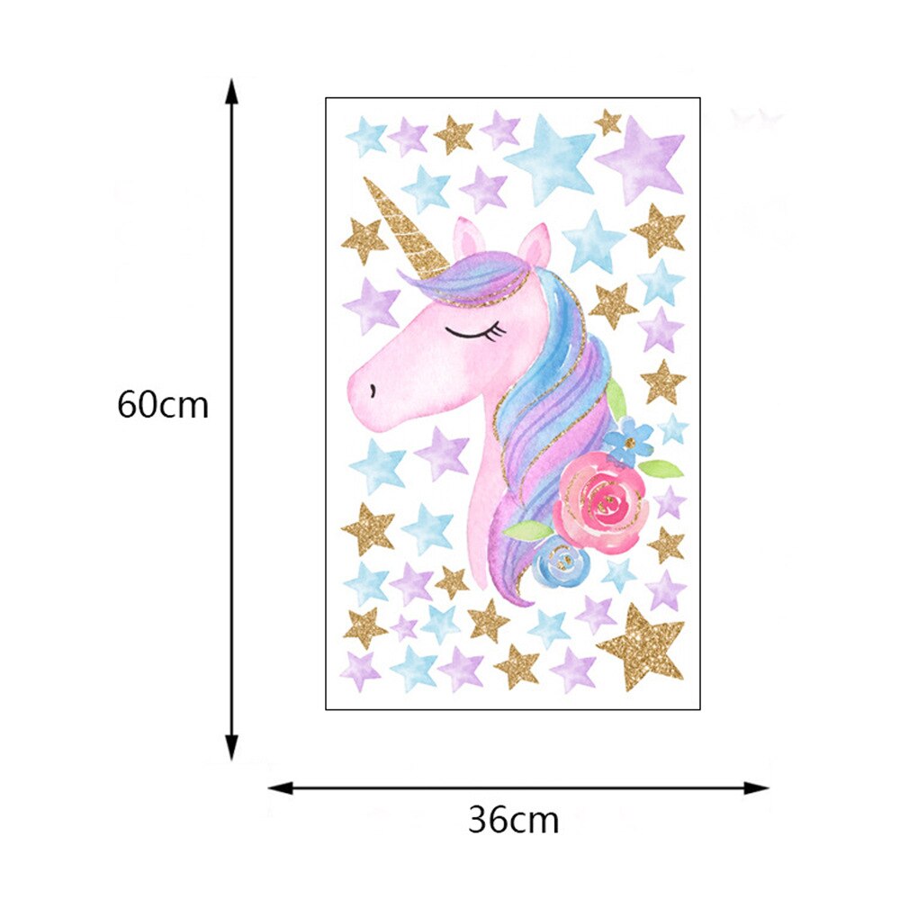 Pegatina de pared de unicornio dorado para habitación de niños, pegatina decorativa de dibujos animados, calcomanía de unicornio de estrella, fondo extraíble, decoración de pared: KSD8817-1