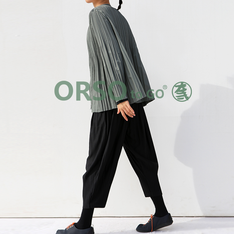 Miyake geplooide damesjas herfst casual ronde hals rits effen top esthetische kleding