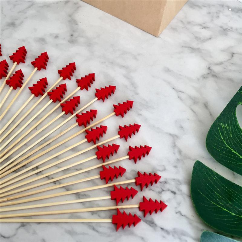 100/200PCS Bamboo Cocktail Picks Disposable Fruit Cake Sticks Christmas Tree Shape Toothpicks for Appetizer Party Bar