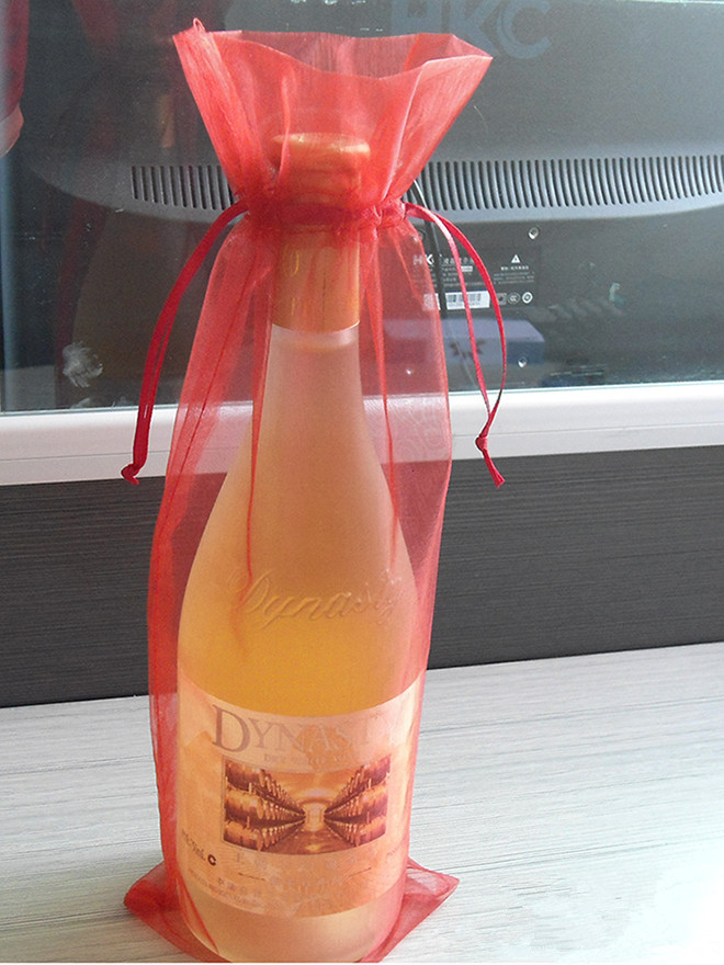 Organza wijnzakken met trekkoord, huwelijkscadeauzakje in paars rood goud roze bungurdy champagnefleshouder, feestevenementbenodigdheden: Light Grey