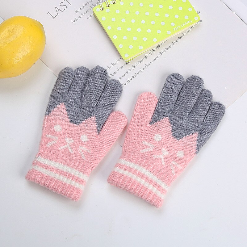Winter Baby Meisjes Jongens Wanten Gebreide Warme Fluwelen Dikker Zachte Elastische Leuke Cartoon Kat Handschoenen Peuters Outdoor Voor Kind Kids: Pink