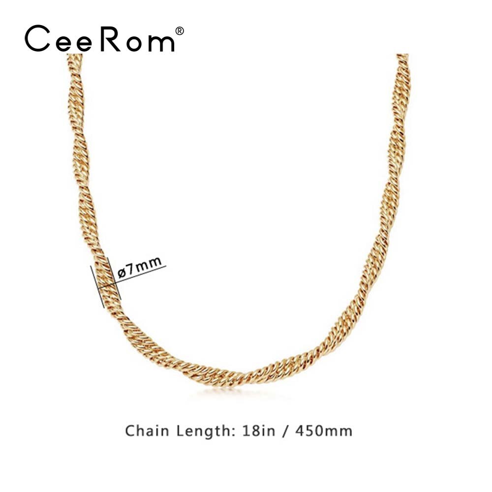 CeeRom 18in Coarse Twisted Chain Chokers Necklaces 24K Gold Plated Necklace Stainless Steel Necklace For Women Jewelry Collier