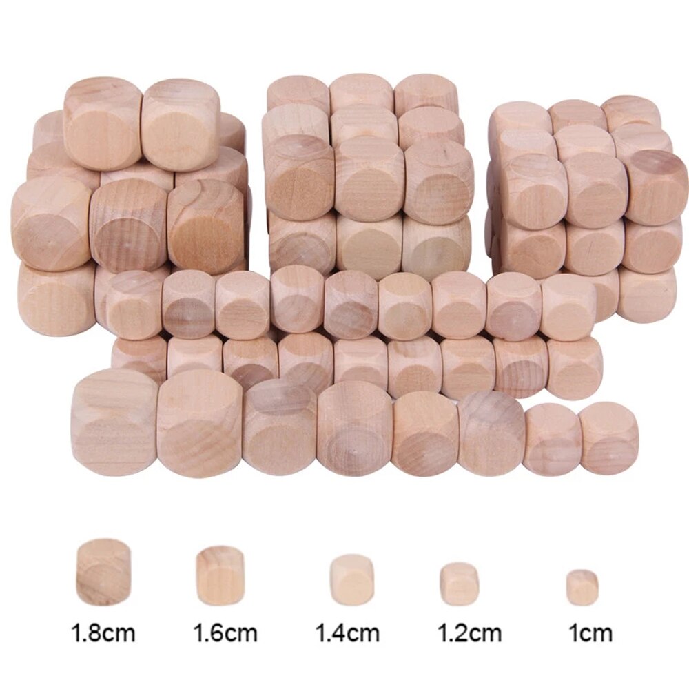 10pcs Wood Dices 6 Sided Blank Cubes Round Corner For DIY Printing Engraving Kid Toys Family Party Games