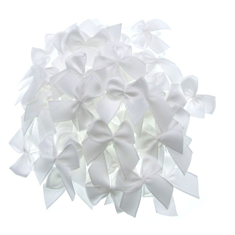 100 stks Handgemaakte Mini Satijnen Lint Bloemen Bows Lint Strik Voor Verpakking Craft Bruiloft Decoratie 3/8": white