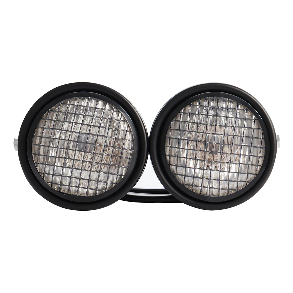 Moto anteriore doppio doppio faro doppio faro luce con griglia a rete per universale Harley bar corridore elicottero Bobber personalizzato