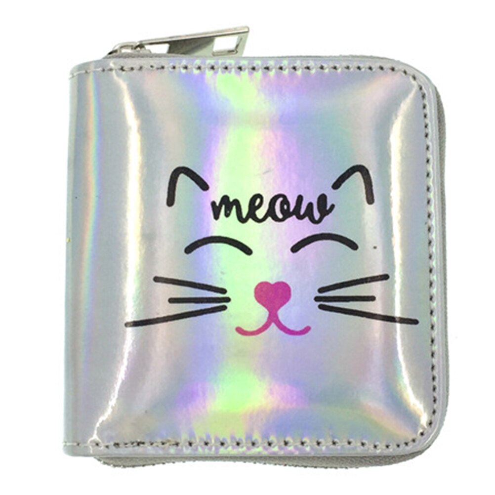 Femmes hologramme portefeuille porte-monnaie en cuir PU sac à main carte à glissière porte-pochette femmes dessin animé mignon petits portefeuilles pochette: c