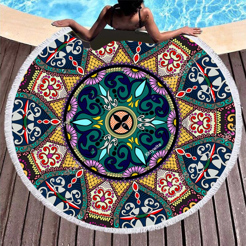 Extra Grote Ronde Strandlaken Zomer Outdoor Print Digitale Retro Strandlaken Strandlaken Sjaal