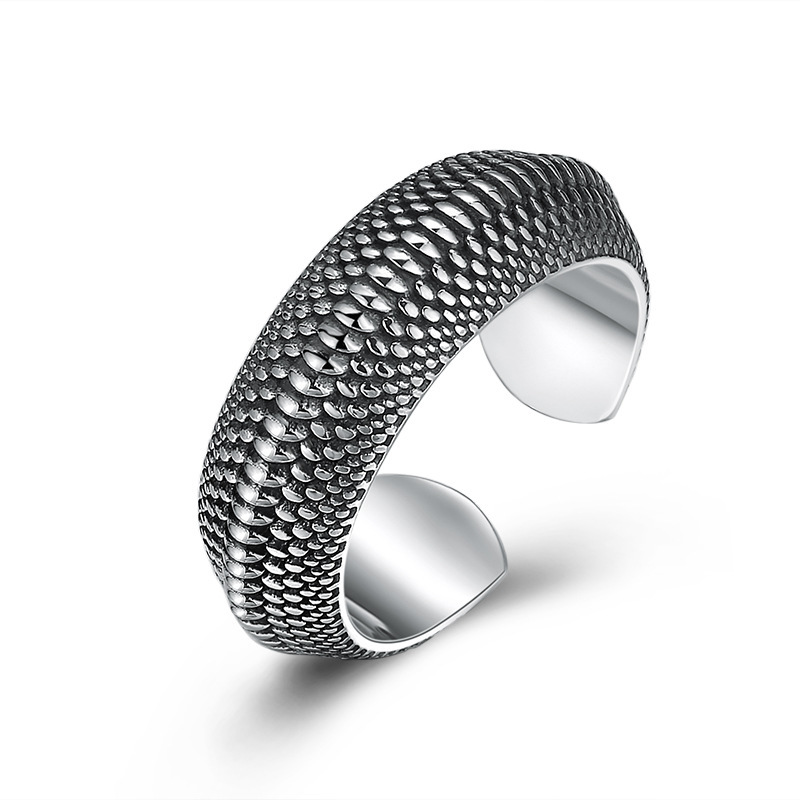 Personalità semplice anello in argento 925 accessori per dito indice maschile Retro Geometry Pattern anello in scala di drago per gioielli da uomo aperti