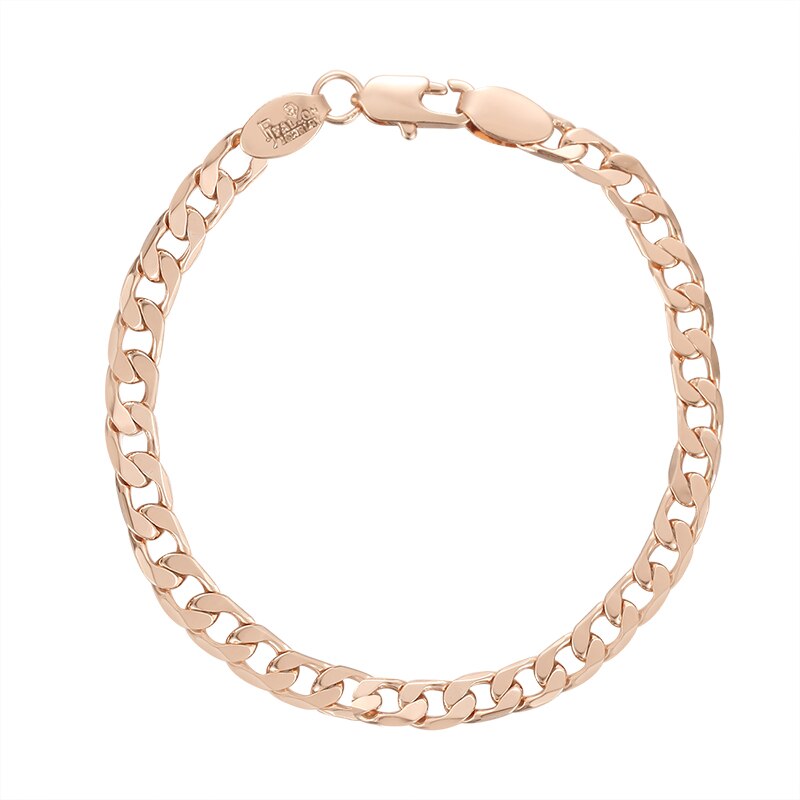Fj Mannen Vrouwen 585 Rose Goud Kleur Wave Curb Smart Armband Link Bead Chain Sieraden