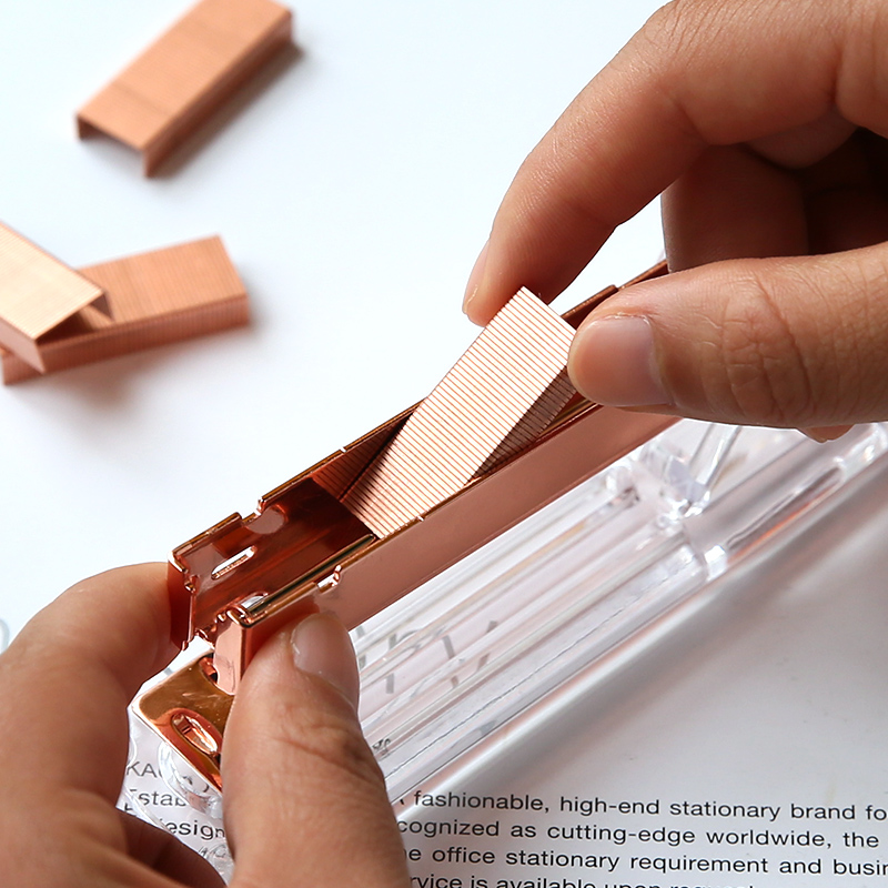 Rose Gold Metal Manual Stapler Transparent Acrylic Stapler NO.10 Durable Gold Color Stapler 4000pcs Staples