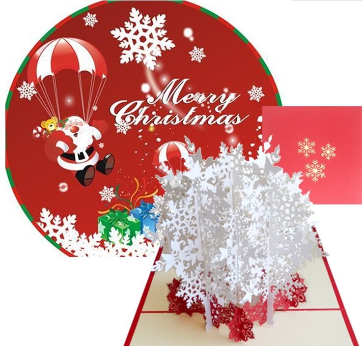 15*15cm Christmas White Snow 3D Pop-up Greeting Card Hand-made Carving Hollow DIY Xmas Card 1pc