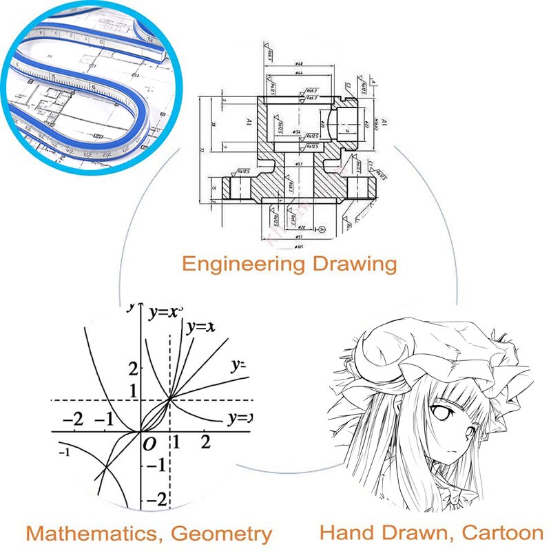60cm/24in Flexible Curve Ruler Multifunctional Drawing Ruler Tools Woodworking Tailors Pattern Student Measuring