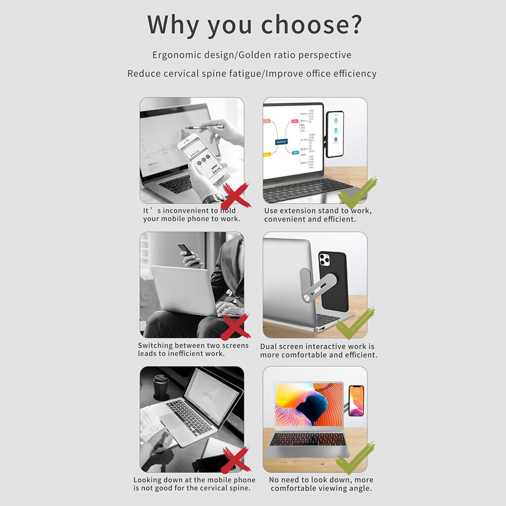 Tablet Side Mount Clip Phone Holder for Dual Screen Magnetic Adjustable Bracket