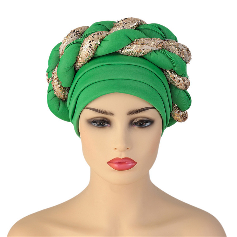 Gorro turbante trenzado de lentejuelas para mujer, tocado africano autogele: Dusty camello