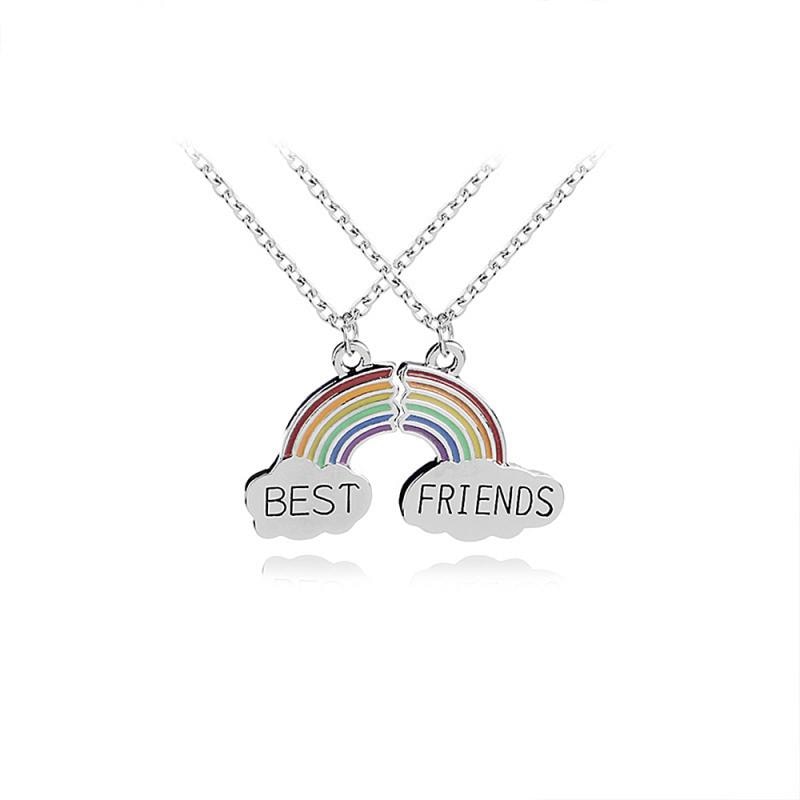 2 teile/satz Beste Freund Nähte Anhänger Halskette Für Frauen Nette Bunte Regenbogen Halskette Halsband Halskette Schmuck: Default Title