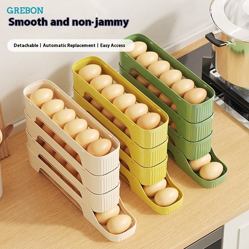 Multi-layered Egg Storage Box Egg Holder Dispenser Automatic Rolling Slide Refrigerator Door Side Crisper Box Kitchen Storage