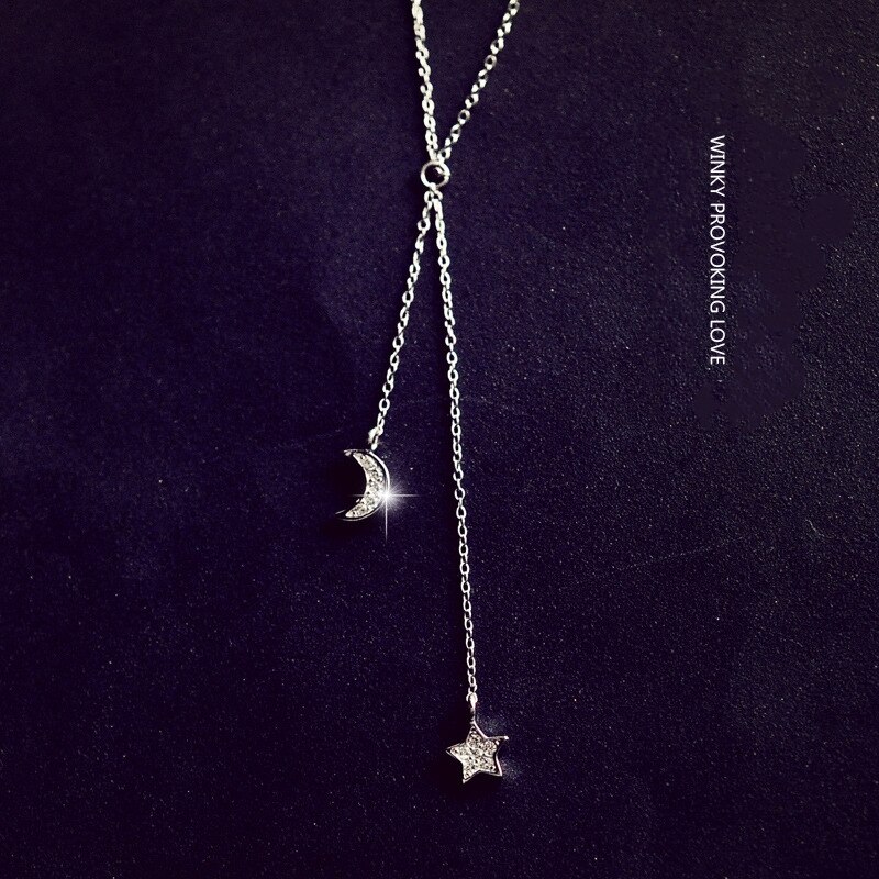 Koreansk stjerner moon zircon 925 sterling sølv temperament personlighed kvindelige smykker halskæde sne 043