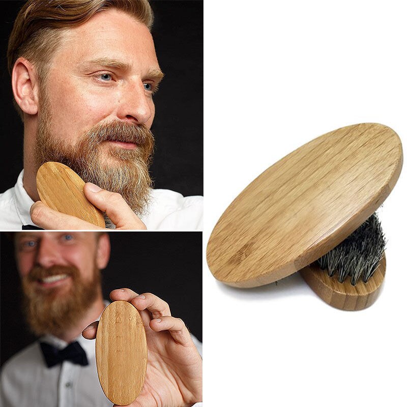 Mannen Snor Baard Brushround Kapper Salon Haar Sweep Borstel Scheren Facial Borstel Rubber Hout Kam Borstel