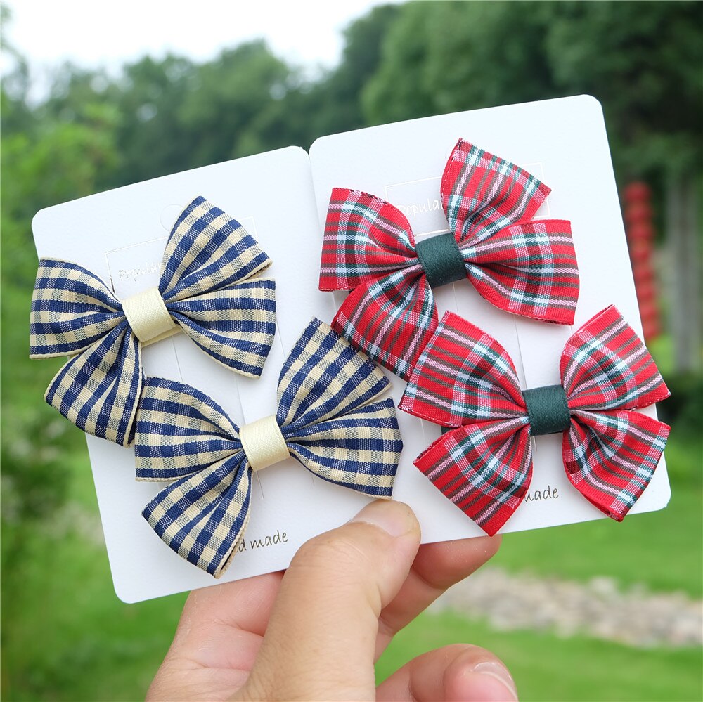 2 stuks/set meisjes strikken haarspeld klassieke geruite lint haarbanden kinderspeldjes kinderhaarkoord retro hoofddeksels haaraccessoires