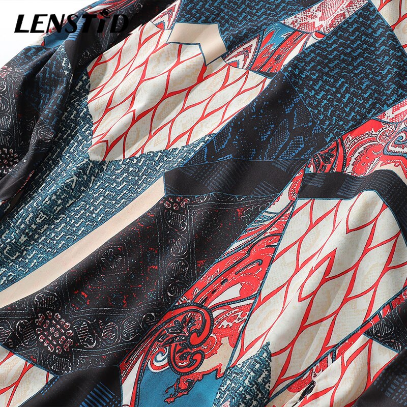 Lenstid japansk ukiyo e geometri patchwork langærmede shirts hip hop afslappet streetwear skjorter mænd kvinder toppe