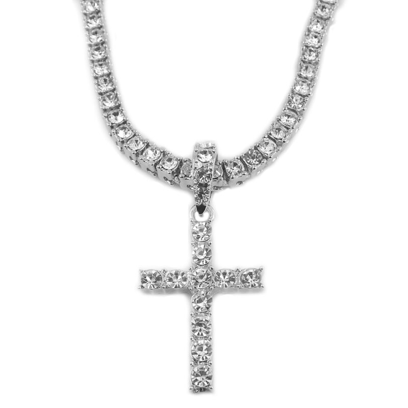 Glanzend Witte Kristallen Kruis Hanger Ketting Heilige Kristallen Kruis Hanger Met Rhinstone Chain Unisex Mode-sieraden