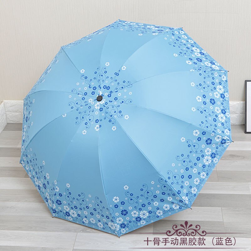 Meisje Paraplu Regen Vrouwen Mannen 3 Vouwen 10 Ribben Winddicht Studenten Paraplu Parasol: Blauw