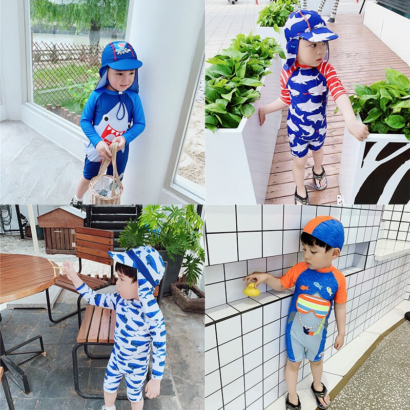 summer baby boy swimwear one piece swimsuit UPF50+ sun protected long sleeve infant baby toddler boys swimming bathing suit