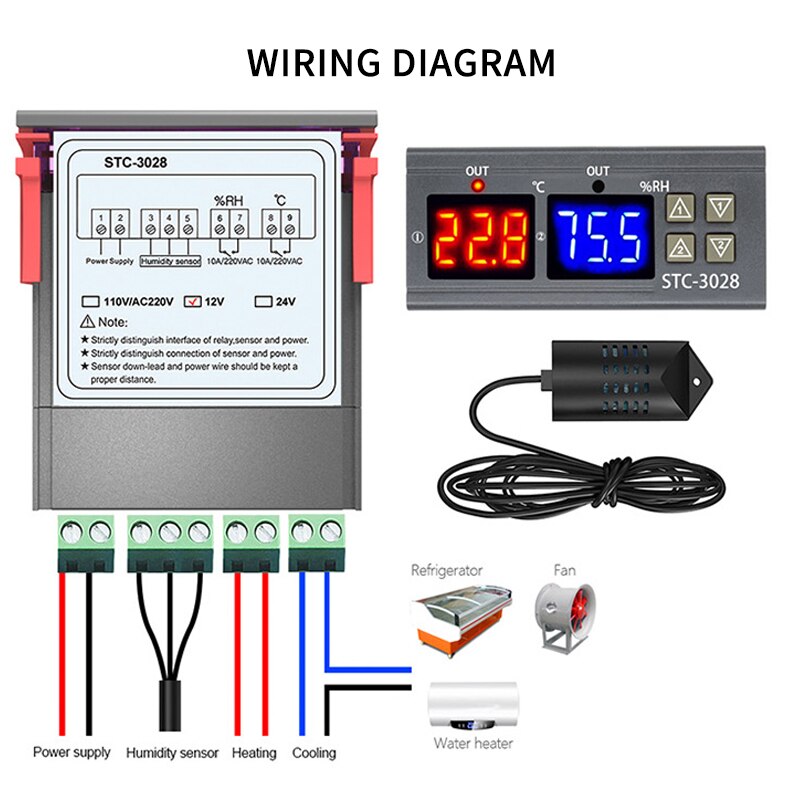 Digital Thermostat Hygrostat Temperatur Feuchtigkeit Controller AC 110V-220V DC12V Regler Heizung Kühlung Control STC-3028