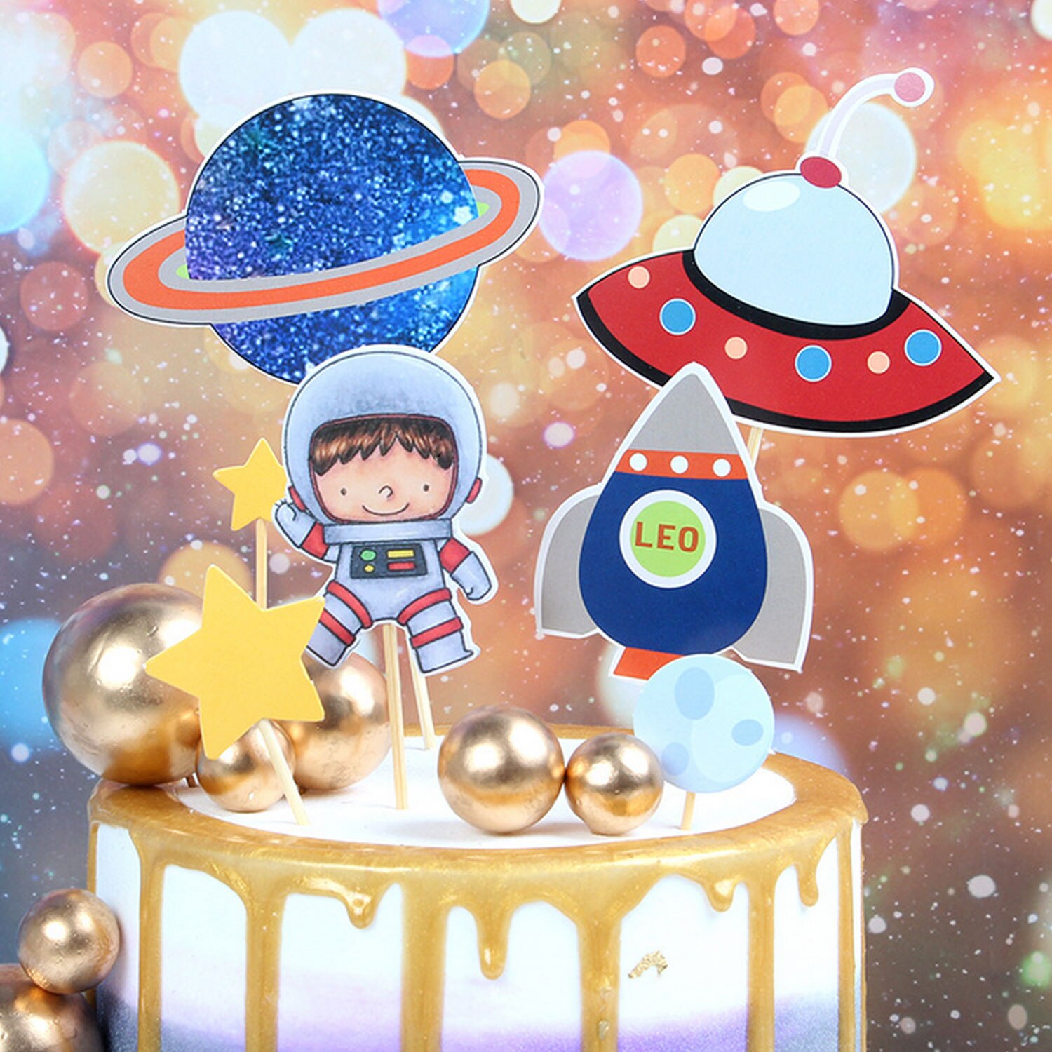 9PCS DIY Outer Space Earth Planets Cake Cupcake Toppers Decorations for Birthday Christmas Festivals Wedding Party Supplies