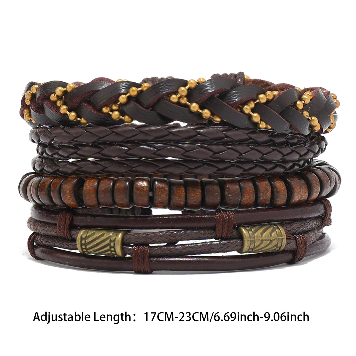 6/4PCS 3 Stijl PU Wodeen Gevlochten Wrap Lederen Armband voor Mannen Vintage Leven Houten Kralen mode Mannelijke Armband: Paars