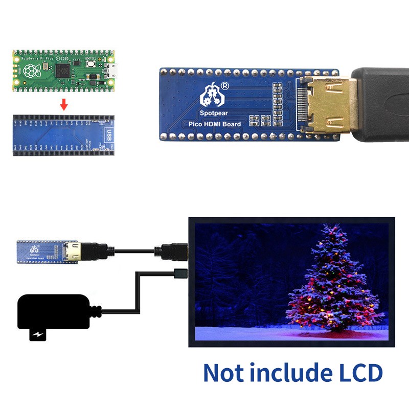 Raspberry Pi Pico HDMI-compatible Expansion Board PICO DVI Display Screen Driver Expansion Board for Raspberry Pi Pico