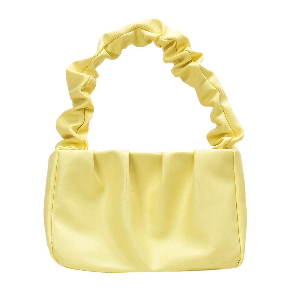 Pleated Ruffle Shoulder Handbags Women Ladies Shoulder Bag Handbags Retro Leather Female Travel Clutch Pouch: Yellow