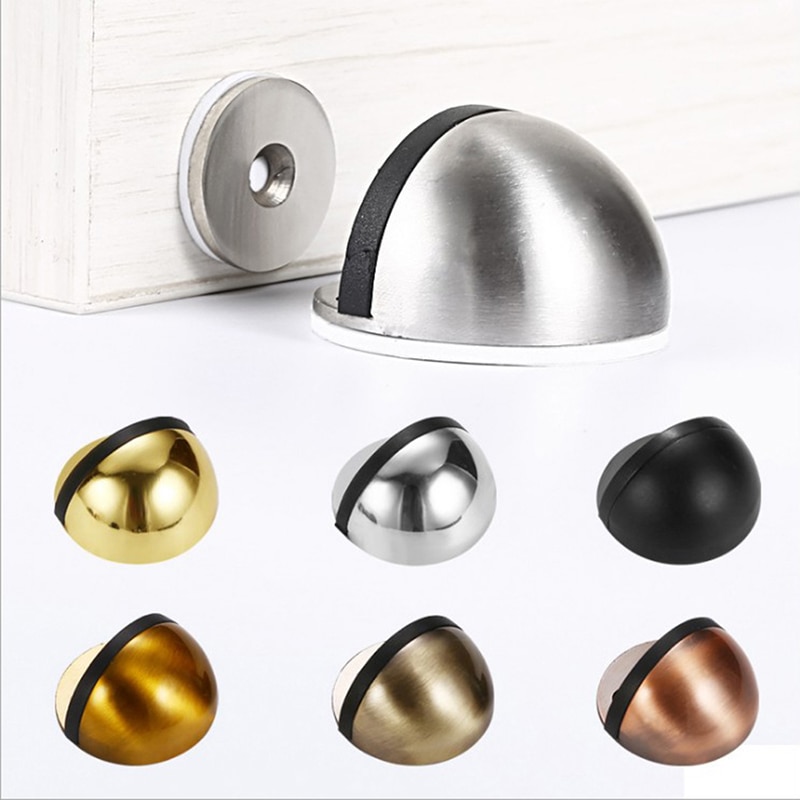 Pegatina antiperforación oculta de acero inoxidable, Tope de puerta de goma, soportes de puerta, topes de puerta sin clavos montados en el suelo, 45*26mm