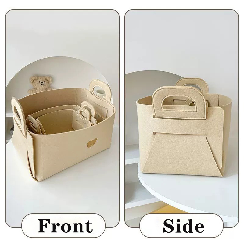 Cesta de almacenamiento de fieltro de oso de gran capacidad, 5 piezas, organizador de ropa plegable, aperitivos, juguetes, organizador de artículos diversos de escritorio