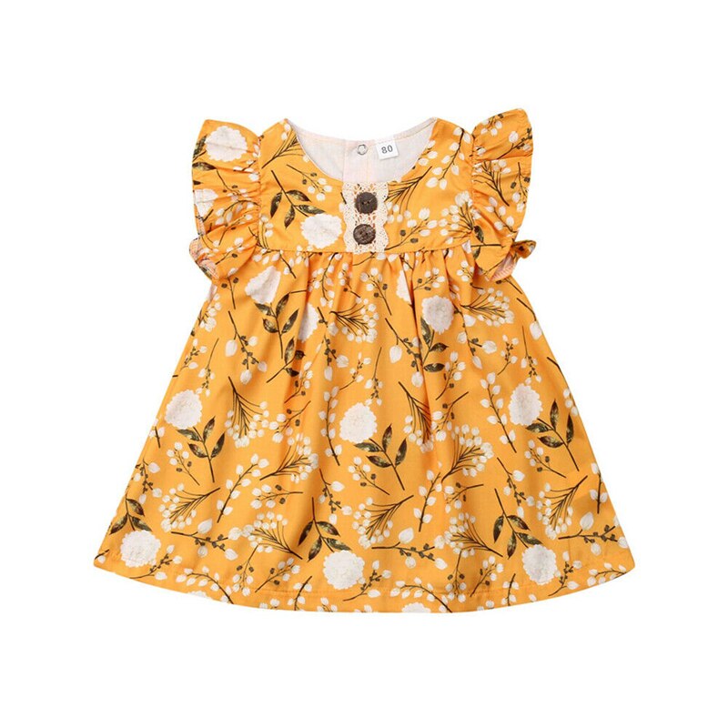 Baby pige kjole sommer børn piger fest blomst print bryllupskjoler piger flæse kjole bomuld sundress afslappet piger kjoler: 18m
