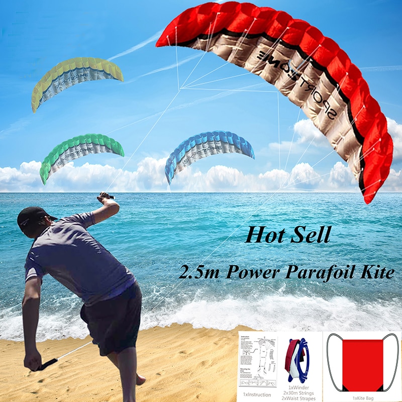 Parachute de , 2.5m, double ligne, 4 couleurs, Parachute, sport, cerf-volant de plage, facile à voler
