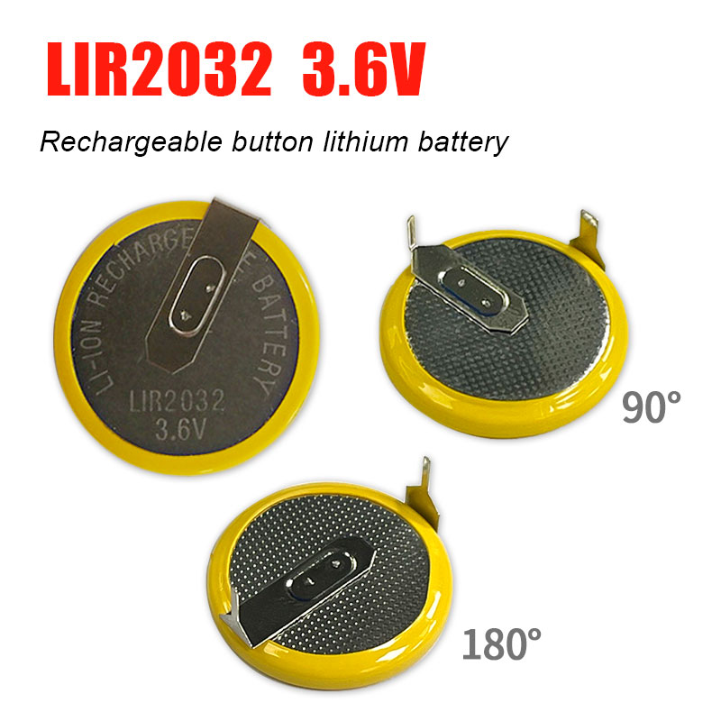 2 pces/5 pces lir2032 cr2032 bateria recarregável 3.6v 2032 baterias de íon de lítio solda 90/180 ° para luzes LED de chave remota inteligente
