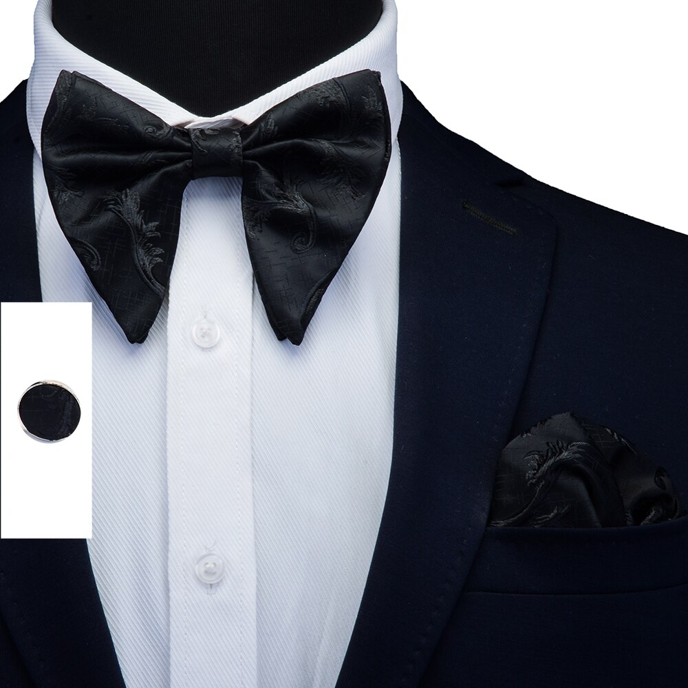 Pajarita grande para hombre, conjunto de gemelos, pañuelo Floral de doble pliegue, pajaritas Rojas, cuadrados de bolsillo para boda,