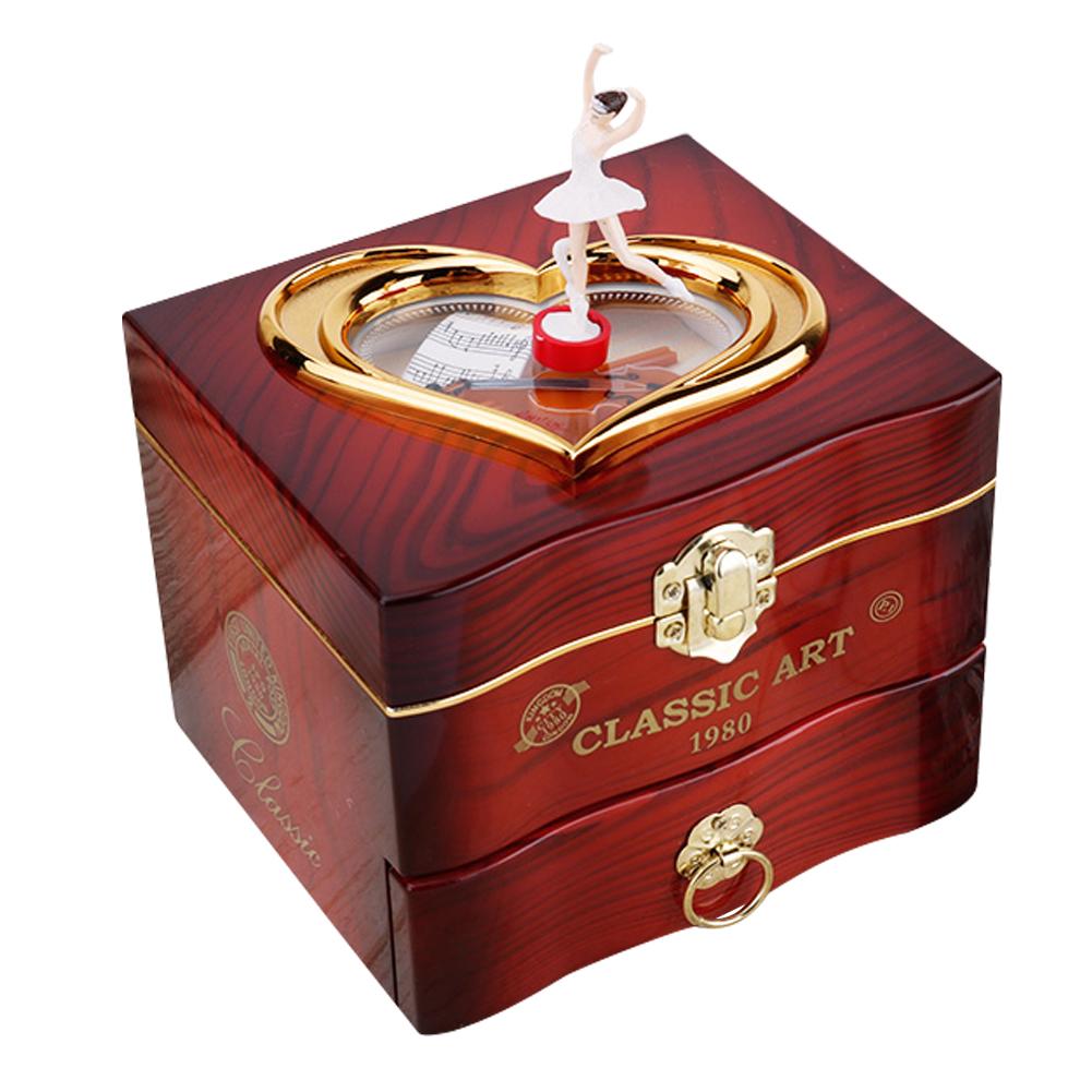 Classic Rotating Dancer Ballerina Piano Music Box Clockwork Plastic Jewelry Box Girls Hand Crank Music Mechanism Jewelry Boxes: Burgundy