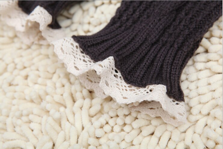 Women Leg Warmers Autumn and Winter Sweet Warmth-keeping Elastic Soft Cute Wool Knitted Lace Ruffles Leg Warmers