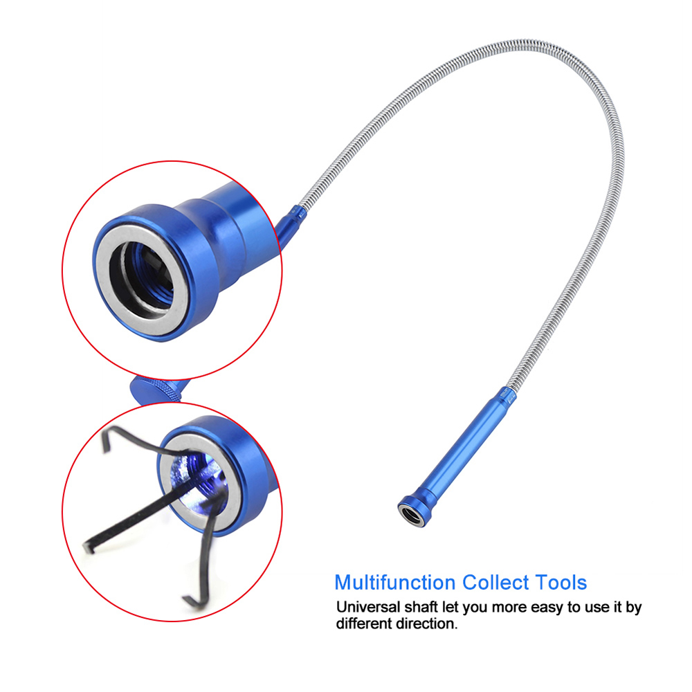Imán de recogida Flexible de 62cm para limpieza de alcantarillado, recolector de resorte largo con luz LED de 4 garras, dispositivo de limpieza de alcantarillado para el hogar
