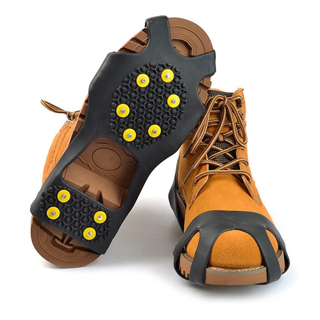 Zapatillas de nieve de hielo con pinchos de goma, calzado elástico, pinza de hielo, botas para caminar, herramientas de pesca, antideslizantes, crampones de 10 tachuelas