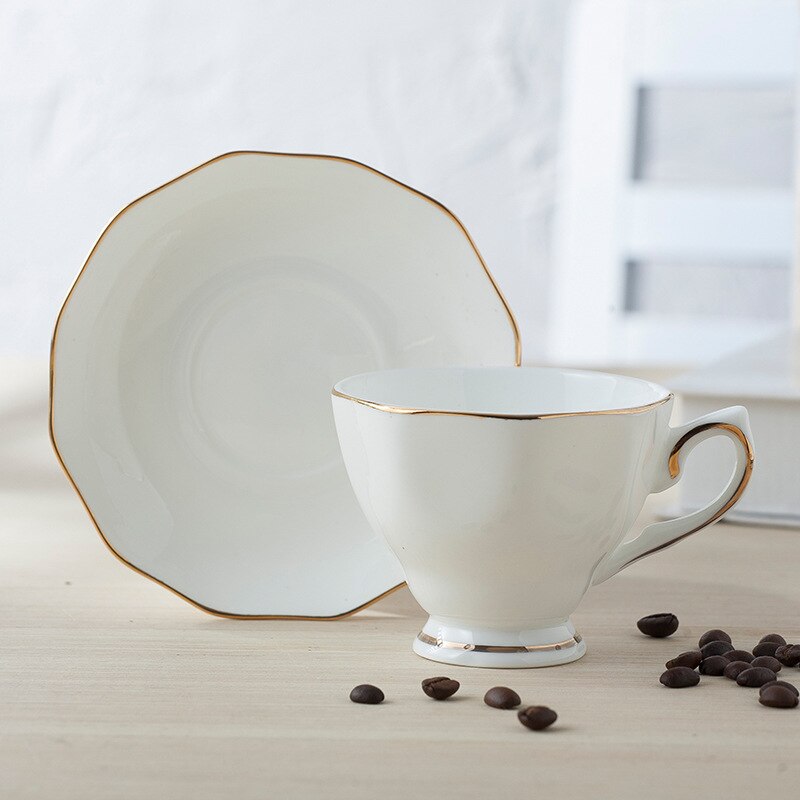 Style européen supérieur ivoire blanc en céramique os chine porcelaine Drinkware service à café avec soucoupe tasse et cuillère Rose doré: Style 3